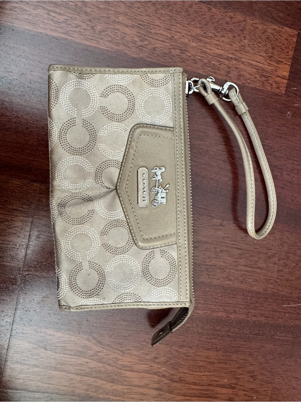 Coach Metallic Champagne Logo Wristlet with Removable Strap